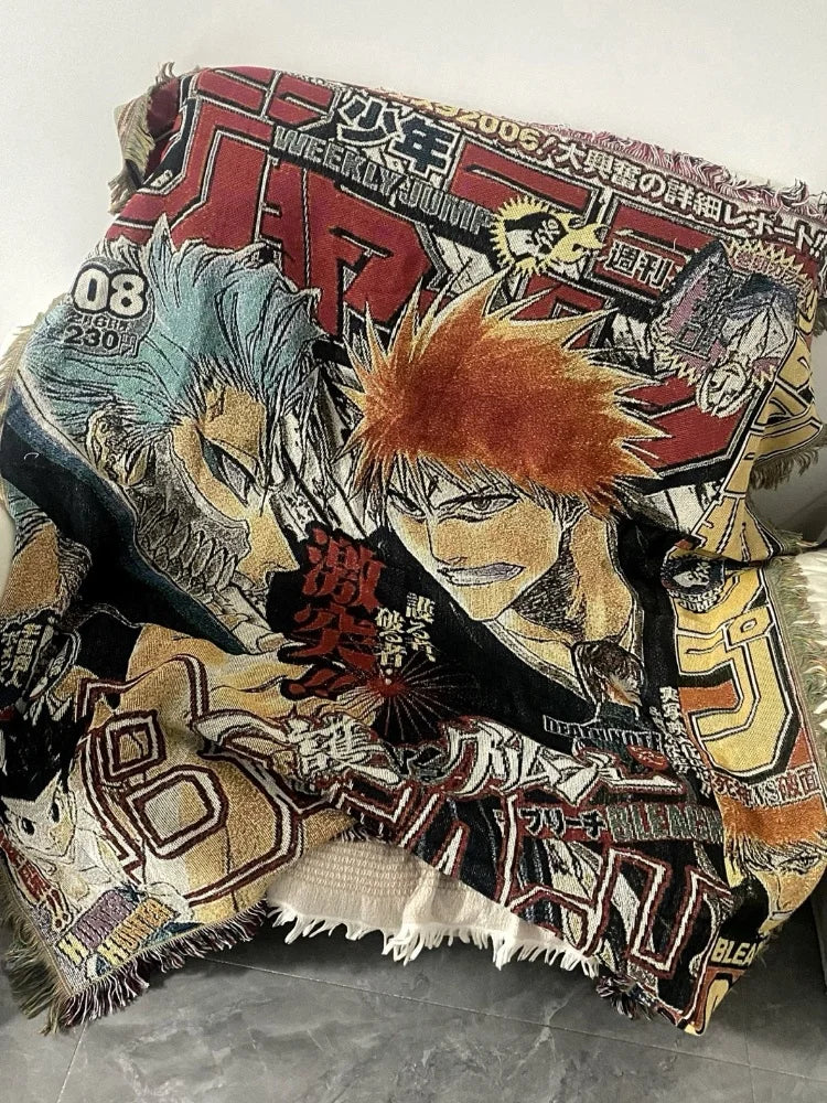 Anime Dragon Ball & One Piece Cotton Blanket – Casual Decorative Throw for Bed, Sofa, and Home Decor
