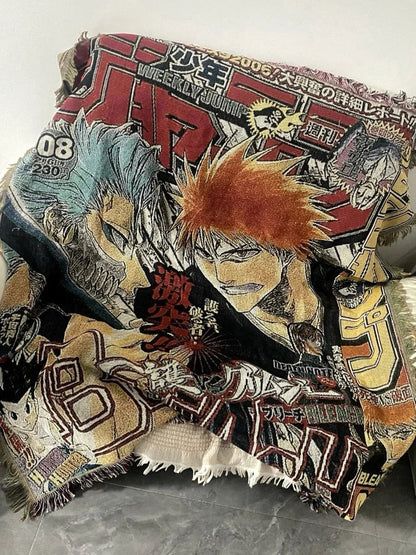 Anime Dragon Ball & One Piece Cotton Blanket – Casual Decorative Throw for Bed, Sofa, and Home Decor