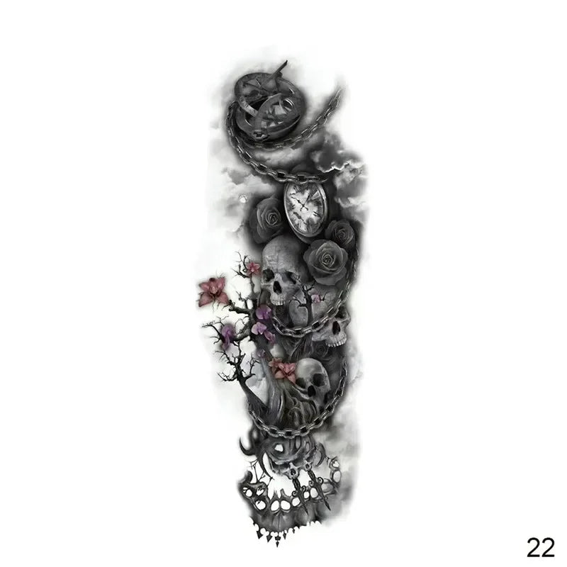 16 Designs Full Arm Temporary Tattoo Sleeves - Waterproof Body Art Stickers for Men & Women Fashion Style