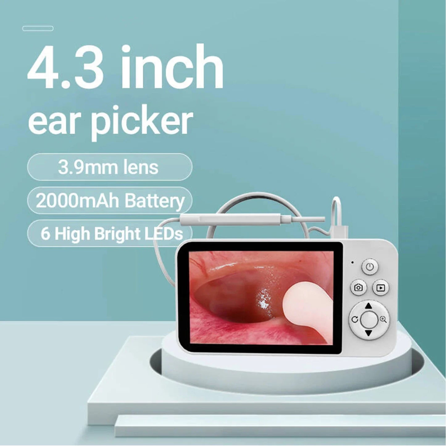 GUANMOU Digital Otoscope – 3.9mm Ear Scope Camera with 6 LED Lights, 4.3" IPS Ear Wax Removal Tool for Kids & Adults