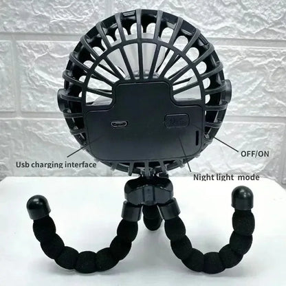 Mini Octopus Stroller Fan – Handheld USB Charging Bladeless Fan, Small Folding Silent Fan for Table, Outdoor, and Baby Use