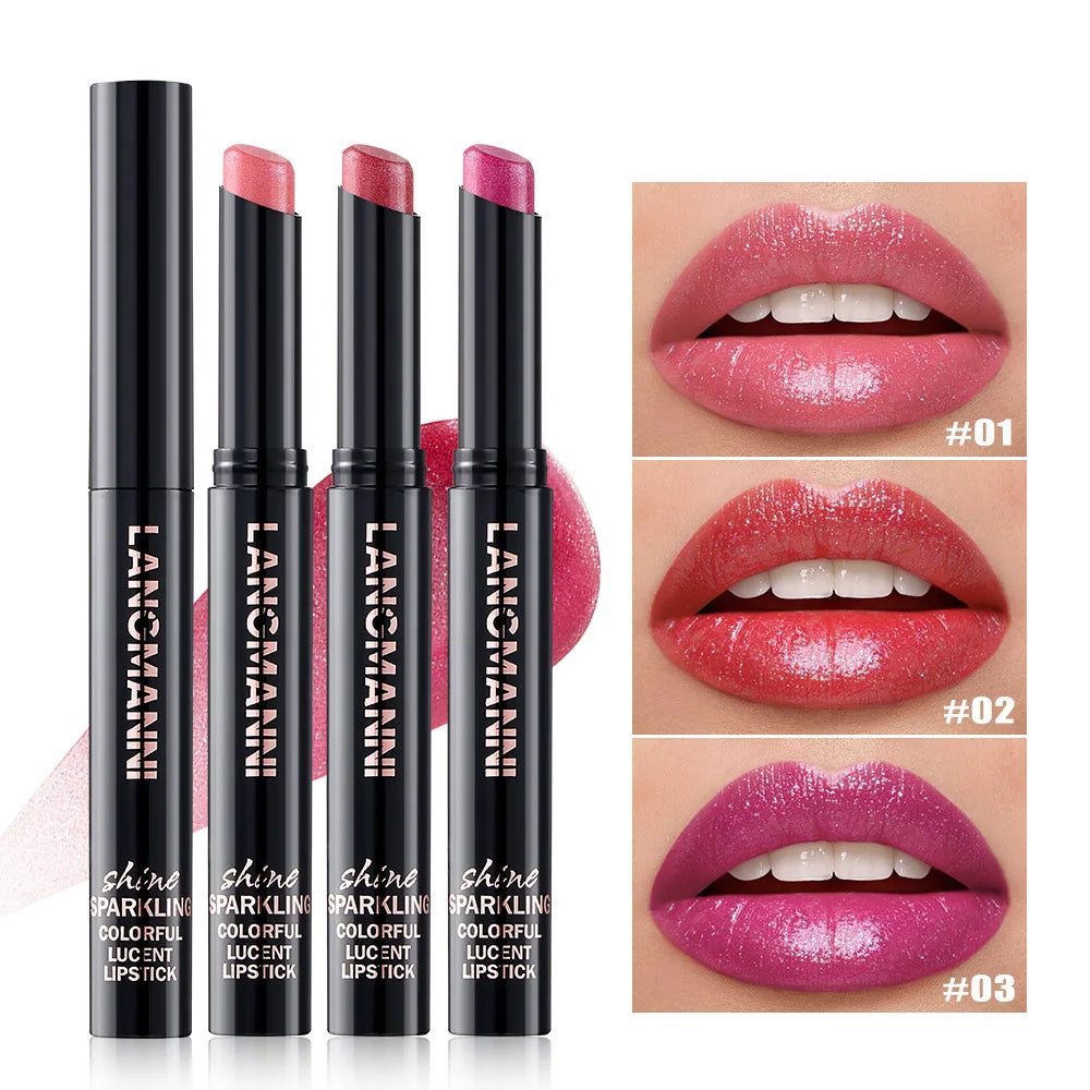 LANGMANNI Pearlescent Lipstick - Slanted Tip Long Lasting Color Lip Gloss Makeup
