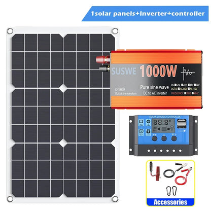 1000W Solar Power System Kit - 600W Solar Panel, 12V to AC 110V/220V Inverter & 100A Charge Controller