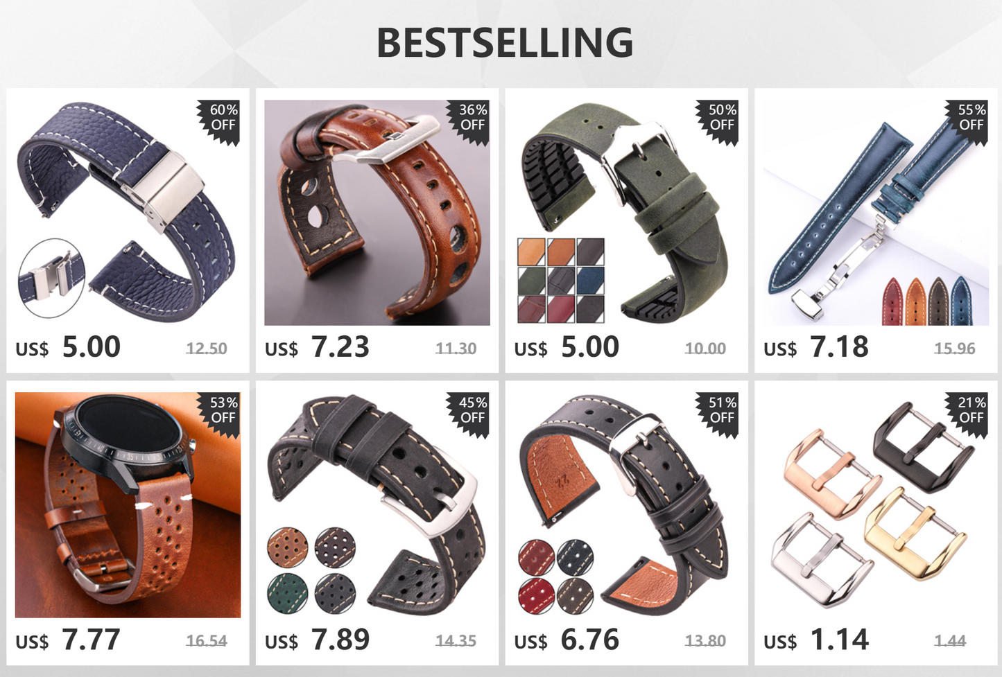 Genuine Leather Watch Band 20mm 22mm 24mm — Vintage Cowhide Strap with Deployment Clasp for Samsung Galaxy Watch 3/4