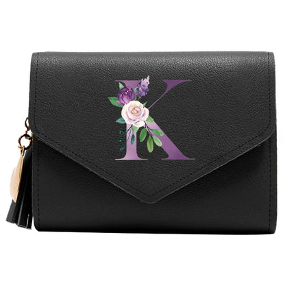 Women's RFID Leather Wallet - Compact Luxury Mini Purse With ID Window, Purple Letter Pattern & Card Holder Design