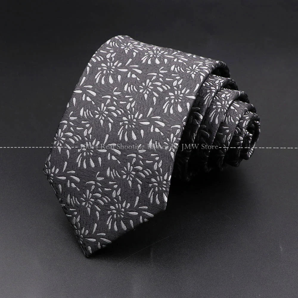 Men’s Wedding Floral Necktie - Wave Fireworks Meteor Flower Design Tie for Groom, Business & Formal Accessories Gift