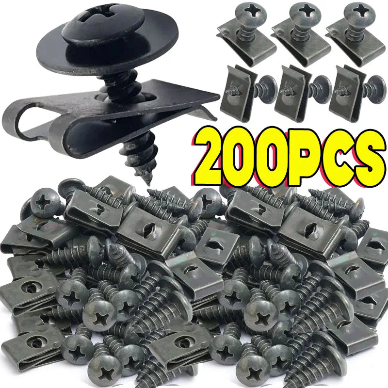 Car U-Type Metal Screw Clips - Anti-Rust Fastener Set for Fender, Bumper & Body Repair (10-200PCS)