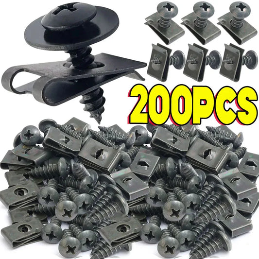 Car U-Type Metal Screw Clips - Anti-Rust Fastener Set for Fender, Bumper & Body Repair (10-200PCS)