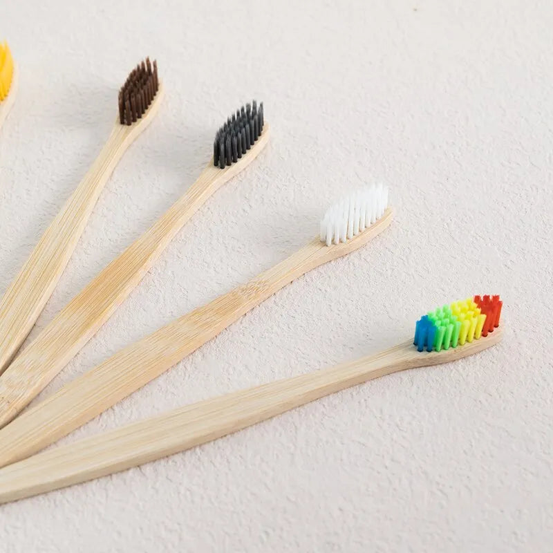 Single Cowhide Wrapped Bamboo Toothbrush Set - Natural and Environmentally Friendly - One Box of 10 PCS Bamboo Toothbrush Tablets