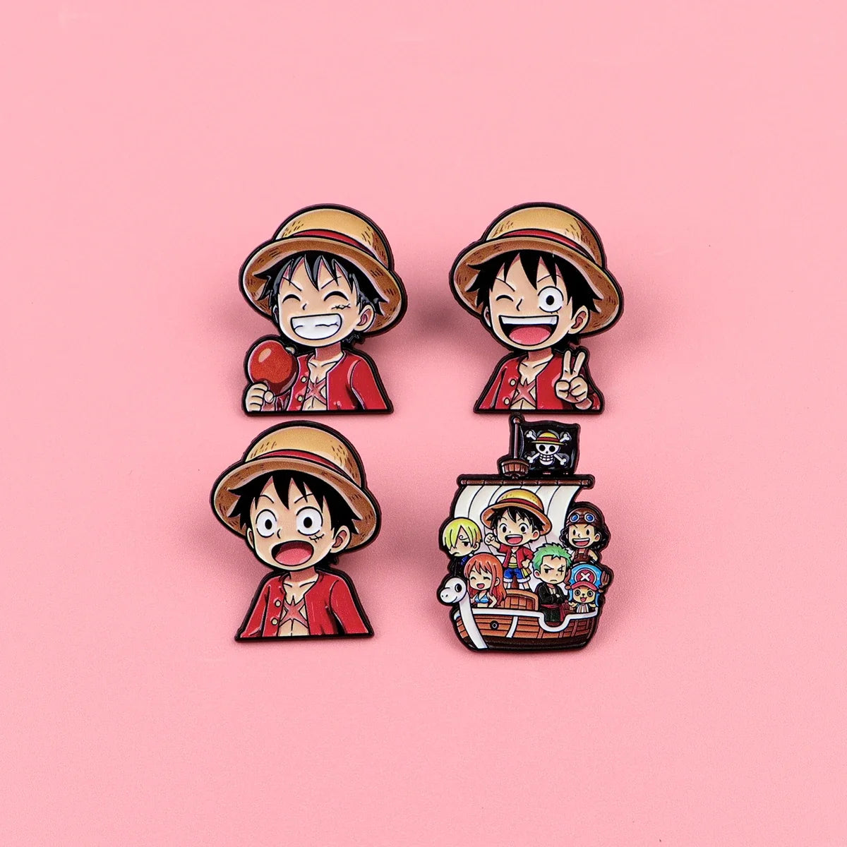 Anime Pirate Enamel Pins 4PCS Set - Cute Backpack Hat Lapel Badges for Fans & Cosplay Gifts