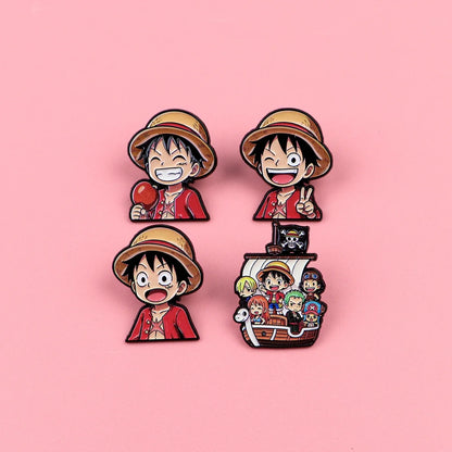 Anime Pirate Enamel Pins 4PCS Set - Cute Backpack Hat Lapel Badges for Fans & Cosplay Gifts