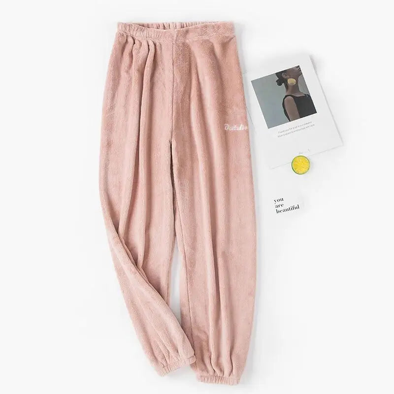 Autumn Women's 2 Piece Warm Velvet Pajama Set – Ribbed Fleece Pullover & Pants, Casual Loungewear (2023)