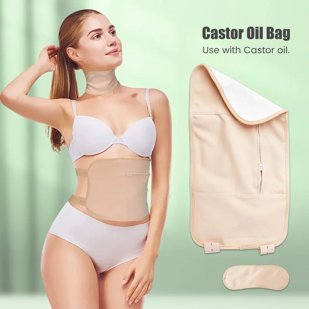 Reusable Castor Oil Pack Wrap – Organic Anti-Leak Therapy Compress for Abdomen, Back, Knee & Joints, Sleep Aid Wellness Support Bandage