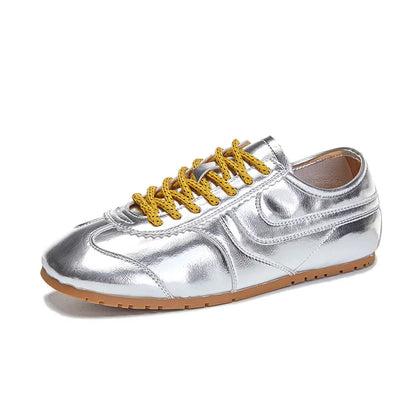 2025 New German Training Shoes for Women, Genuine Leather Lace-up Sneakers, Retro Flat Forrest Gump Style, Large Size