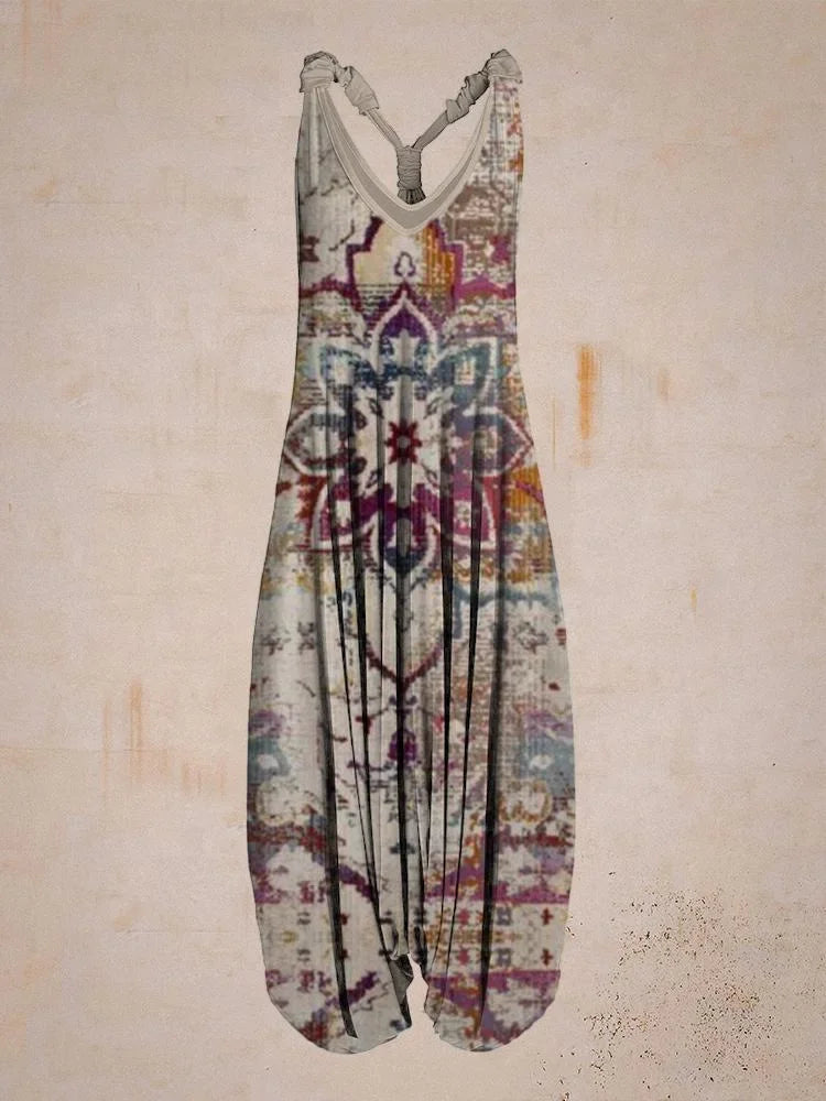 Bohemian Wide Leg Jumpsuit - Vintage Mandala Paisley Print Loose Fit Backless Women Harem Romper