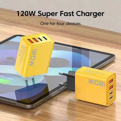 120W 4-Port USB Type-C Fast Charger – Quick Charge Adapter for iPhone, Samsung, Xiaomi