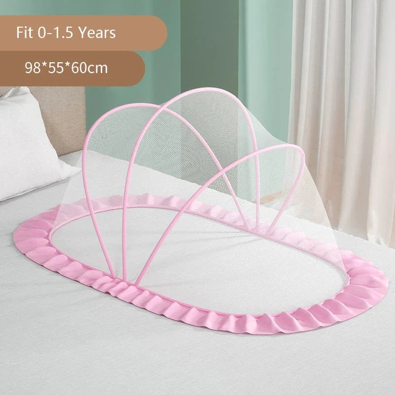 Portable Baby Mosquito Net Bed - Foldable Infant Crib with Cotton Pillow & Travel Bedding
