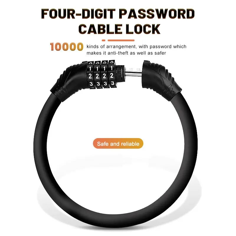 Mountain Bike Portable Security Bike Lock - 4-Digit Code Lock for Bicycle, Motorcycle, Scooter