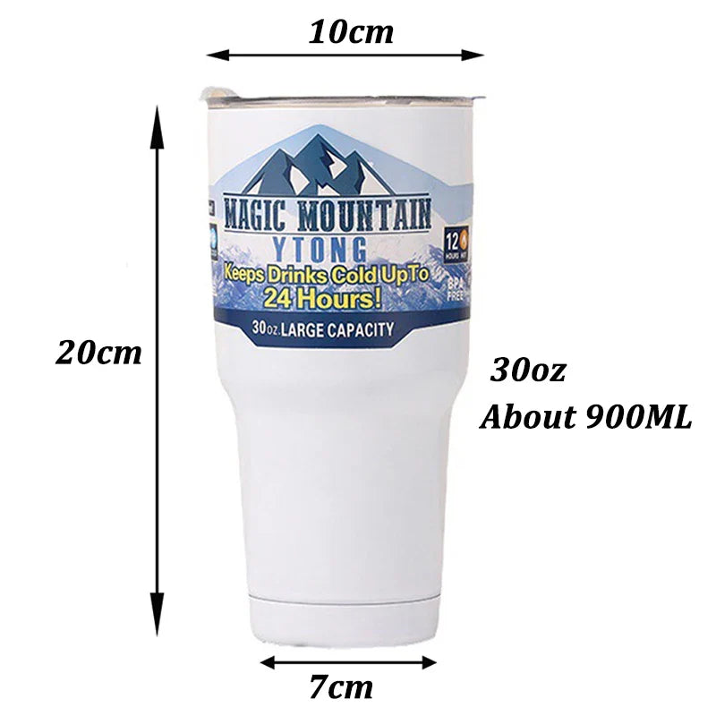 Magic Stainless Steel Thermos Cup with Straw – Vacuum Insulated Ice Coffee Travel Bottle for Car, Outdoor & Mountain Use