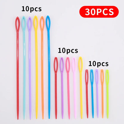 30 Pcs Mixed Color Knitting Needles & Crochet Hooks Set – 7/9/15cm Plastic Yarn Needles for Children DIY Sweater Weaving