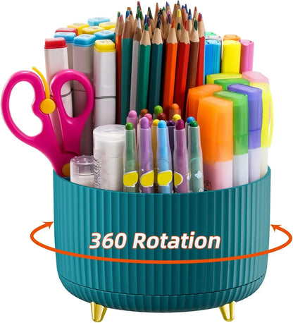 5 Compartment Rotating Pen Holder - 360° Desktop Organizer Caddy for Office, Home & Art Supplies
