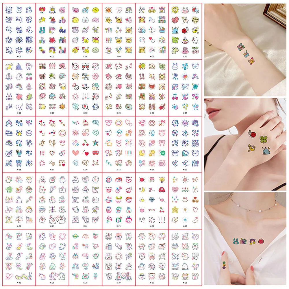 30pcs Black Temporary Tattoo Stickers - Flower Butterfly Rose Moon Star Mandala Designs for Hand, Chest & Body Art