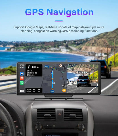 Srnubi 10.26 Inch Dash Cam Rearview Mirror - CarPlay & Android Auto DVR with GPS Navigation, Video Dashboard Monitor