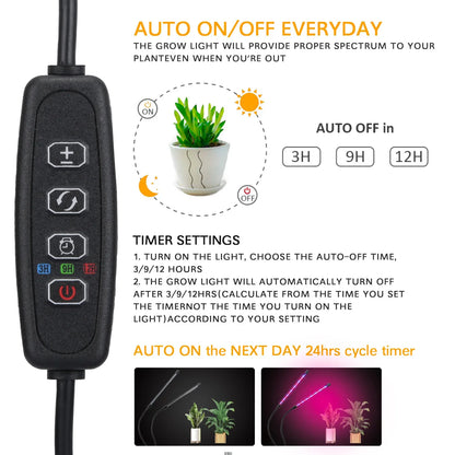 USB LED Plant Grow Light — Indoor Garden Full Spectrum Lamp with 10 Dimmable Levels, Timer Settings 3H/9H/12H for Hydroponic & Greenhouse Plants