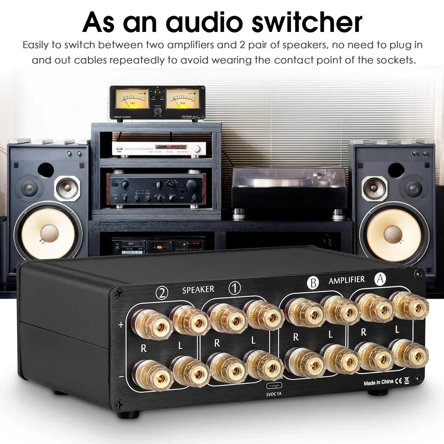 Nobsound Dual Analog VU Meter DB Display – 2-Way Amplifier/Speaker Audio Switcher & Music Spectrum Visualizer