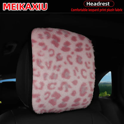 Leopard Print Faux Fur Car Headrest Cover - Soft Decorative Pillowcase for Stylish Interior Comfort