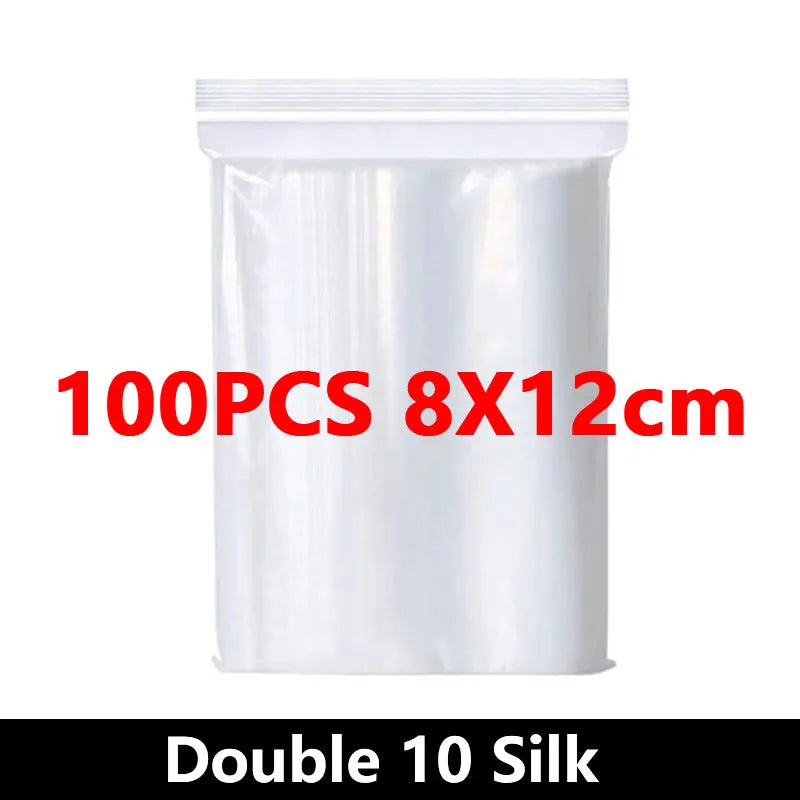 100PCS Thick Zipper Sealed Bags – Clear Plastic Storage Bags for Jewelry, Food Packing, Reclosable Ziplock Bags