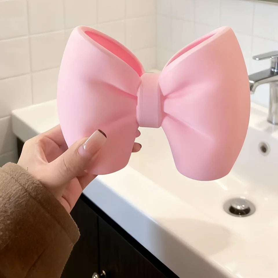 Creative Bow Pen & Toothbrush Holder – Freestanding Plastic Organizer for Bedroom & Bathroom Decor