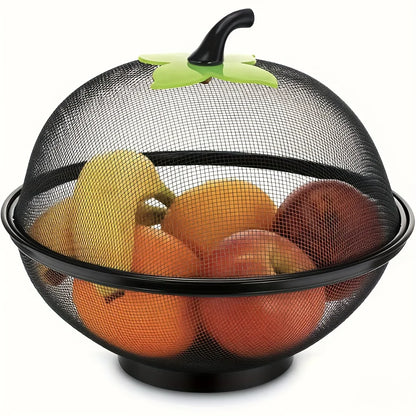 Metal Fruit Basket with Mesh Lid - Moisture Resistant Kitchen Storage Rack for Home & Outdoor