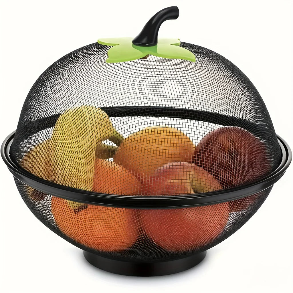 Metal Fruit Basket with Mesh Cover - Kitchen Storage Rack for Home & Outdoor Use