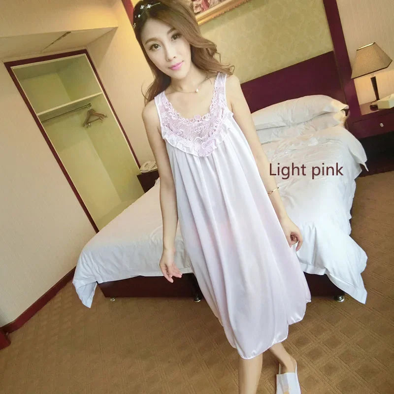 YINSILAIBEI Women’s Large Ice Silk Satin Nightgown – Sexy Sleepwear Night Dress, Plus Size Sleeping Shirt