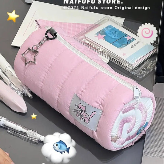 Large Capacity Pink Pencil Case - Soft Touch Pen Bag Stationery Storage Organizer for Students & Gifts