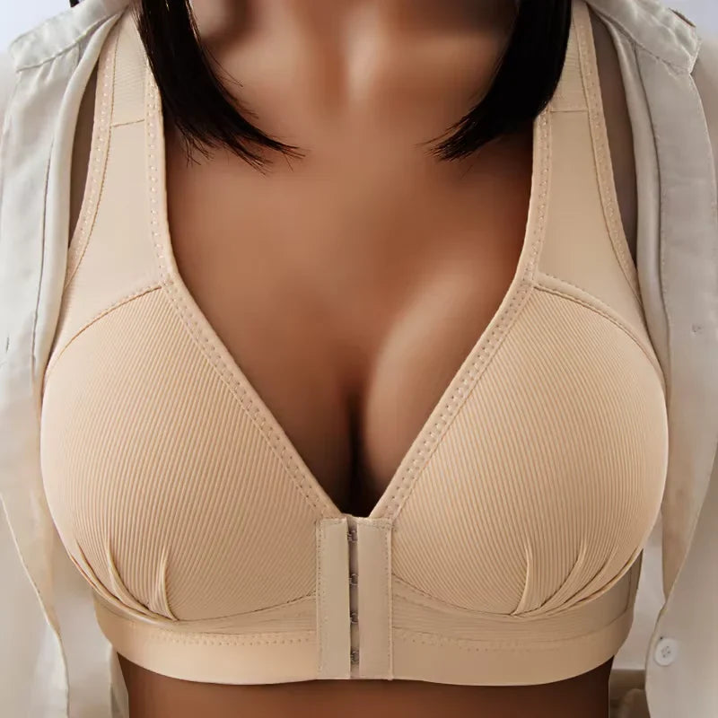 Women’s Front-Button Push-Up Bra - Wireless Full-Support Bralette with Lift & Comfort
