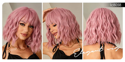 CharmSource Pink BOBO Short Synthetic Wig for Women — Natural Wave, High-Density, Heat-Resistant Hair for Daily & Party