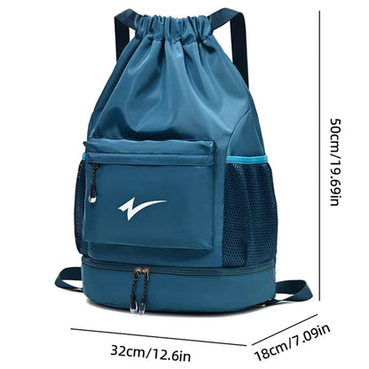 Drawstring Fitness Bag — Lightweight Multi-Pocket Gym Backpack with Separate Shoe Compartment, Foldable Outdoor Training Bag