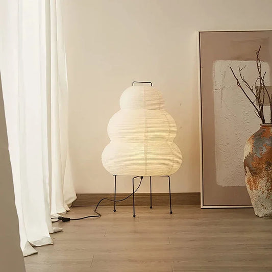 Japanese Akari Noguchi Yong Table Lamp - White Rice Paper Decorative Desk Light for Bedroom, Living Room, & Study