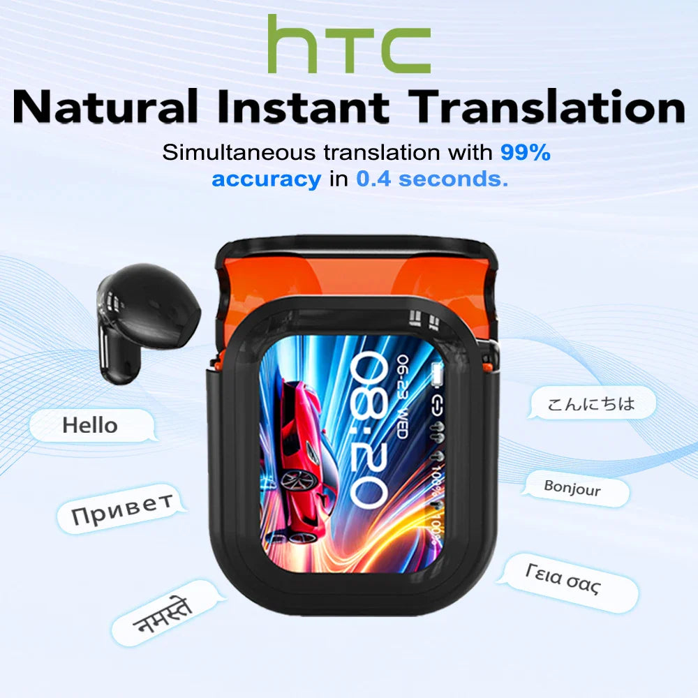 HTC NE20 Bluetooth 6.0 Translator Wireless Earbuds – Real-Time Translation Headphones, IPX4 Waterproof, Long Battery Life