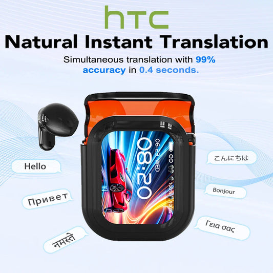 HTC NE20 Bluetooth 6.0 Translator Wireless Earbuds – Real-Time Translation Headphones, IPX4 Waterproof, Long Battery Life