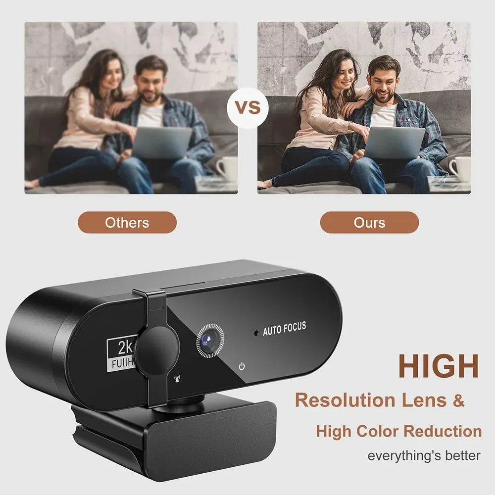 4K Webcam with Microphone - 1080P Mini Camera, 2K Full HD, Auto Focus for PC, Laptop, Video Shooting