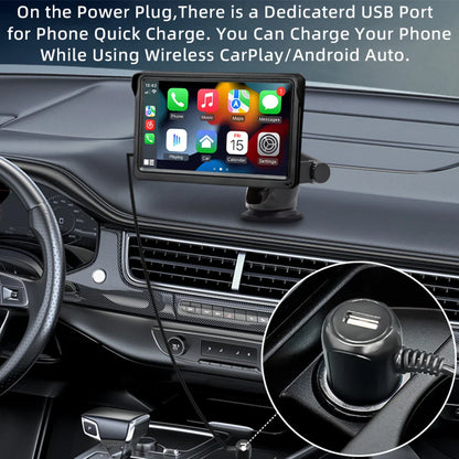 HIPPBQCC 7-Inch Car Radio – CarPlay & Android Auto Multimedia Player, Portable Touch Screen, USB/AUX, Rear View Camera Support