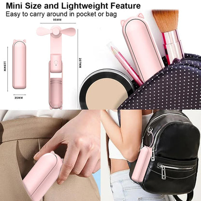 Portable Mini Handheld USB Fan – Rechargeable Folding Pocket Fan with Battery, Cooling Hand Fan and Power Bank Function