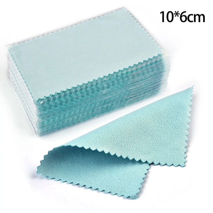 50pcs Silver Polishing Cloths 10x6.5cm & 8x8cm – Soft Cleaning Wipes for Necklaces, Rings & Jewelry Care
