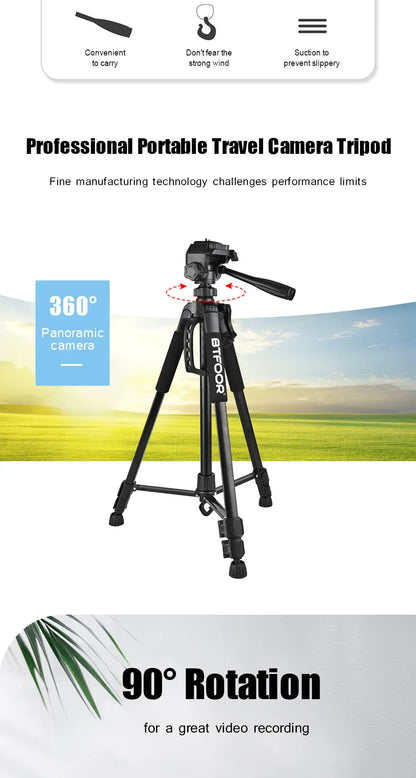 55" Aluminum Phone & Camera Tripod – 140CM Tall Travel Stand with Quick Release Plate & Pan Head for Canon Nikon DSLR SLR