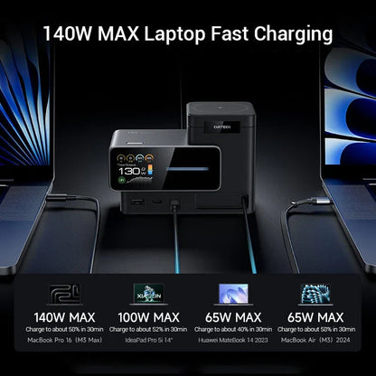 CUKTECH 15 Charging Station - 140W GaN USB-C Fast Charger with Retractable Cable TFT Display Wireless Charging for Xiaomi iPhone MacBook Laptop