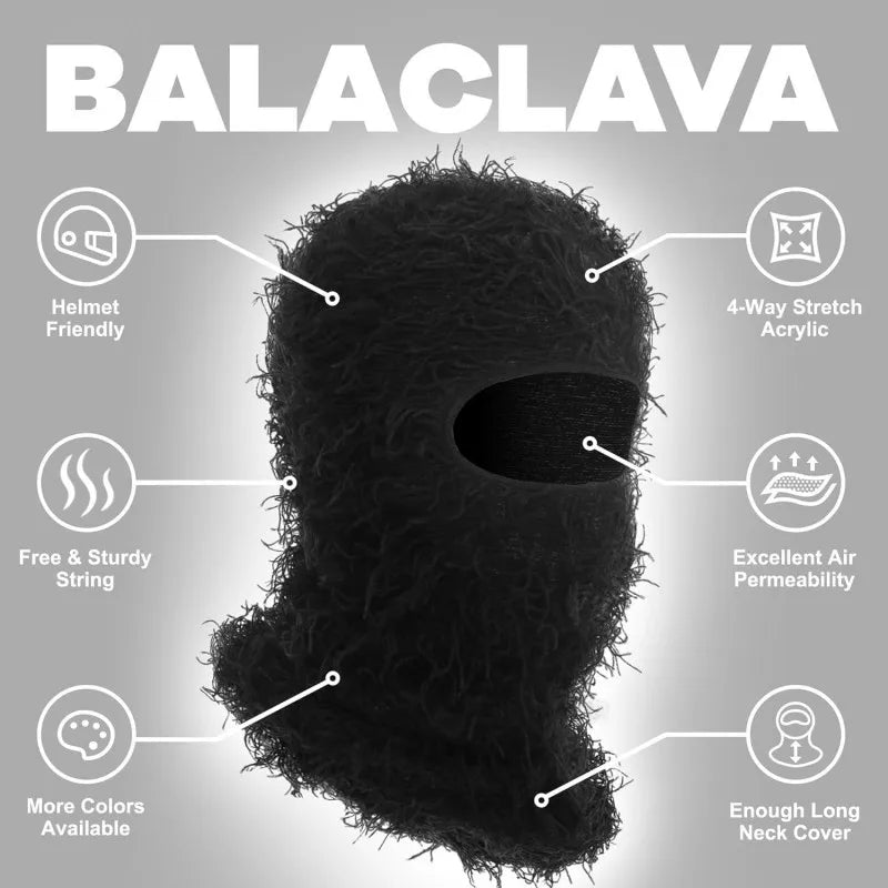 Distressed Knitted Balaclava Mask - Windproof Full Face Ski Hood for Cold Weather Outdoor Wear