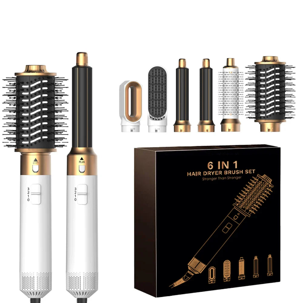 6-in-1 Hair Dryer Brush – Detachable Curler & Straightening Comb with Heat Control for Smooth Hair Styling